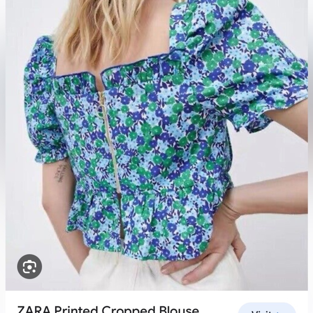 ZARA Printed Cropped Blouse Multicoloured L